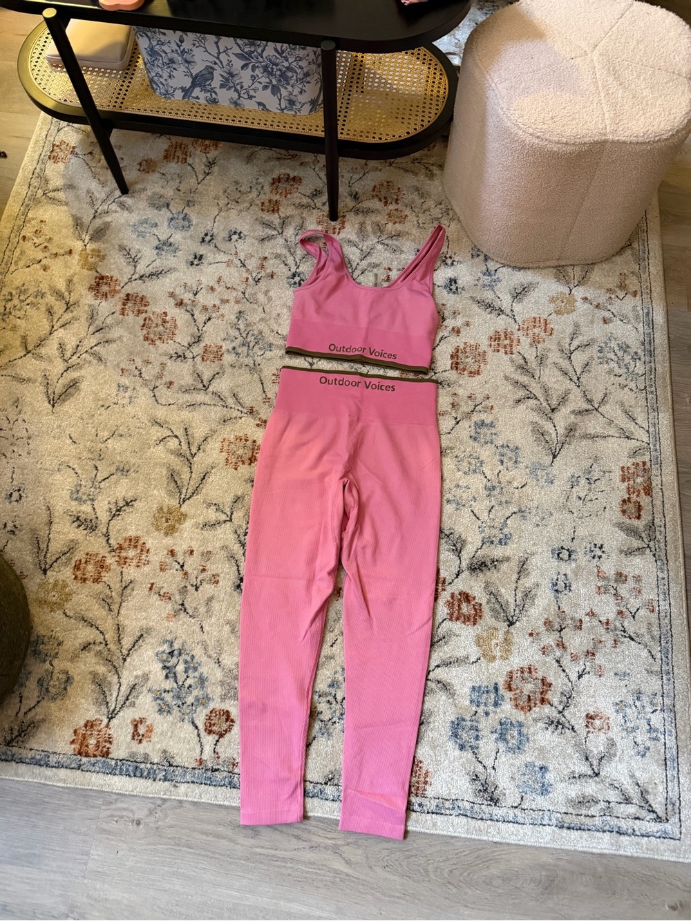 Outdoor Voices Pink Ribbed High-Waist Leggings & Matching Sports Bra